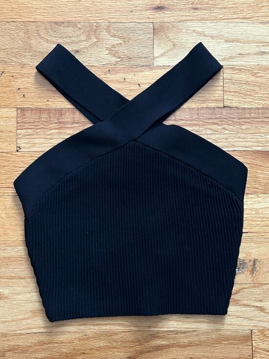 Aritzia Tops - Aritzia Babaton Black Sculpt Cross Neck Tank Top Women's Extra Small Minimal EUC